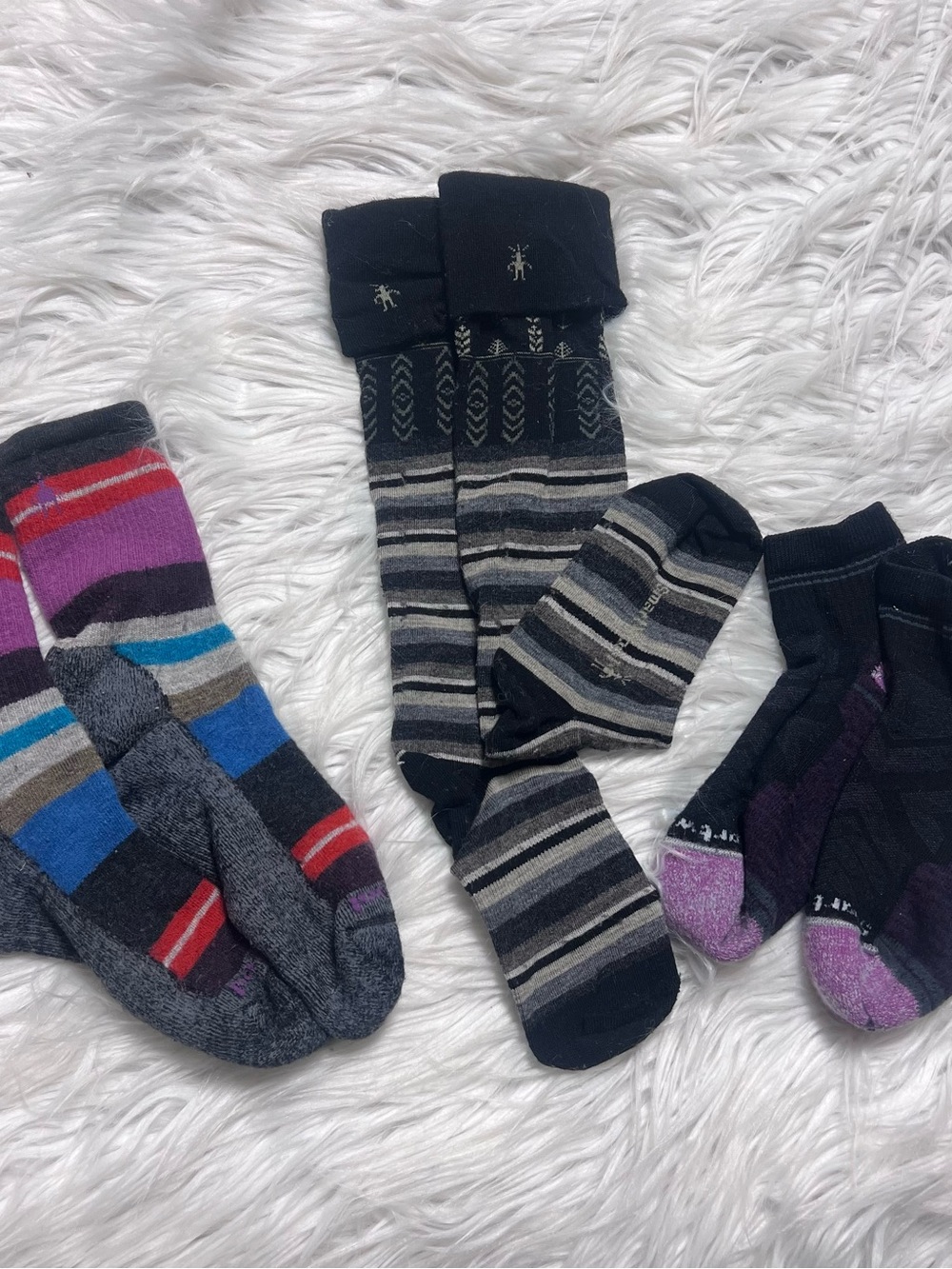Smartwool bundle - 3 pair Multi-Striped Casual Socks in Black, Gray, Purple